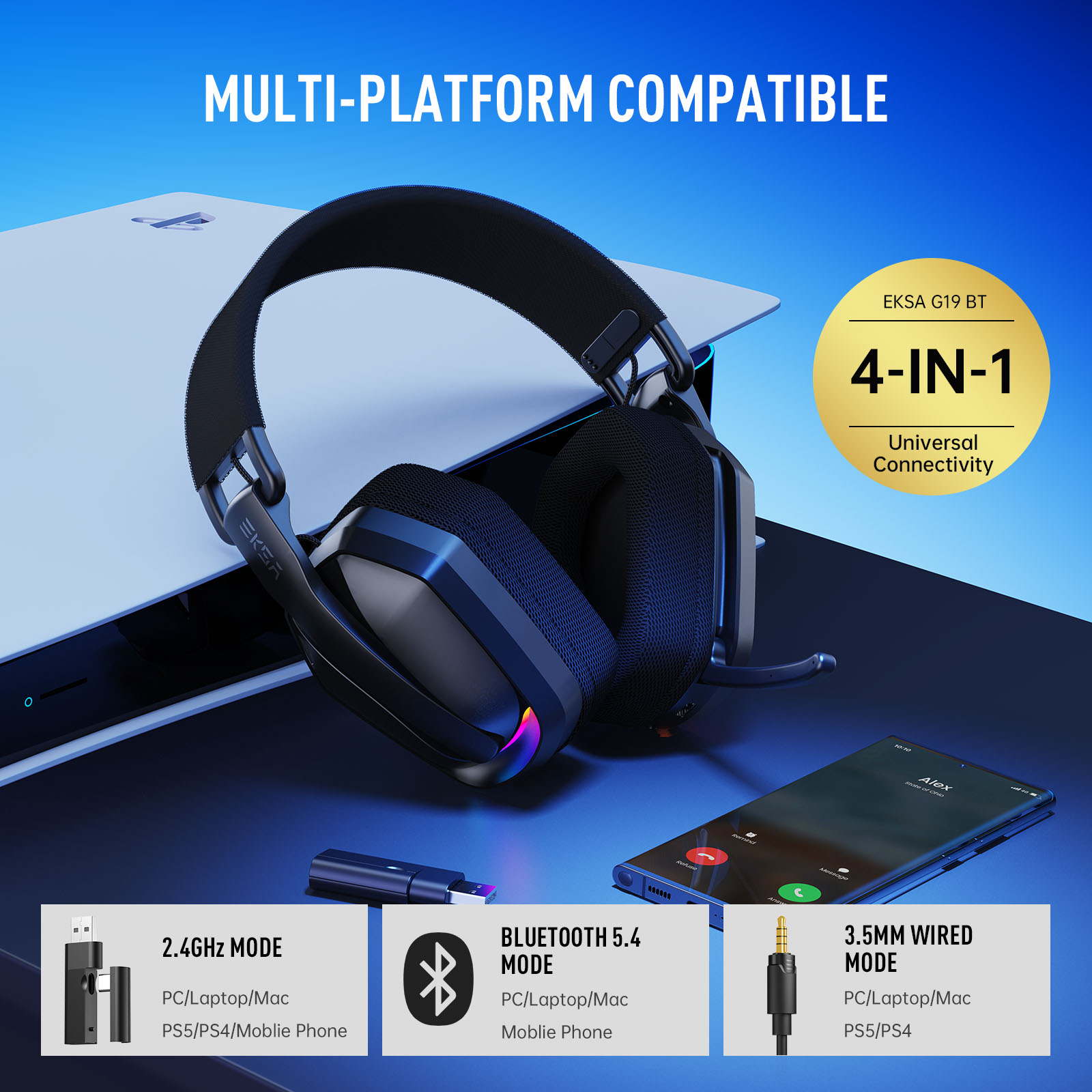 EKSA G19BT 2.4GHz Wireless Gam - Gaming Headset Rgb ulasan dan harga